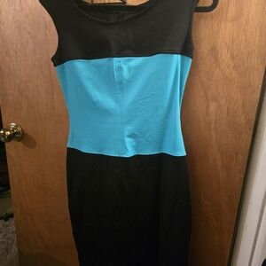 Cynthia Rowley Black and Teal Colorblock Sheath Dress